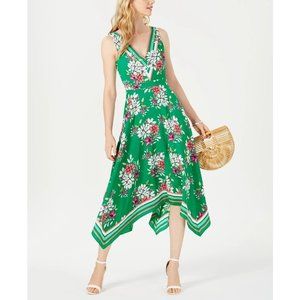 Vince Camuto Floral Handkerchief-Hem A-Line Dress Green Size M,Pre-Owned